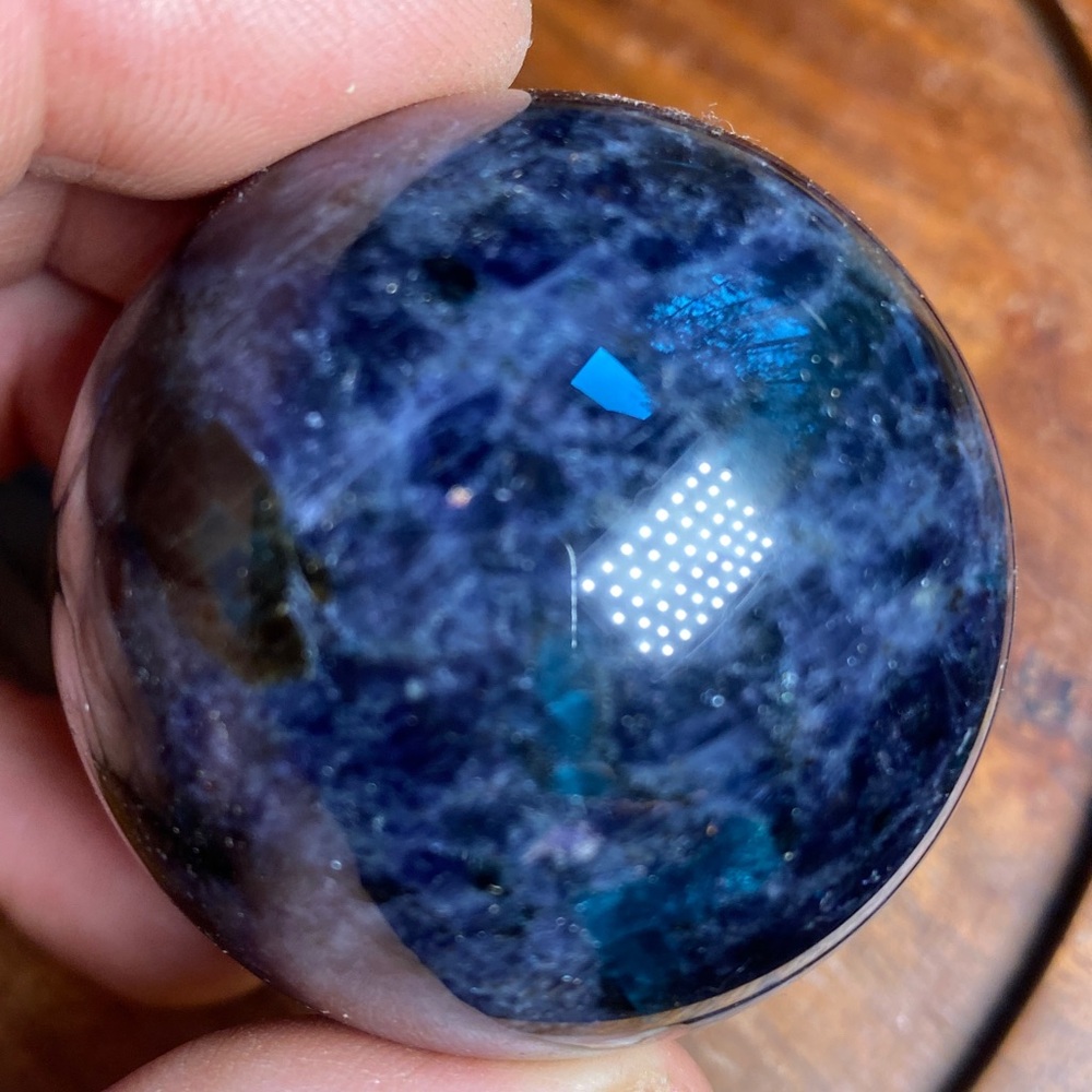 Blue Iolite with Emerald Stone Sphere - Picture 3 of 5